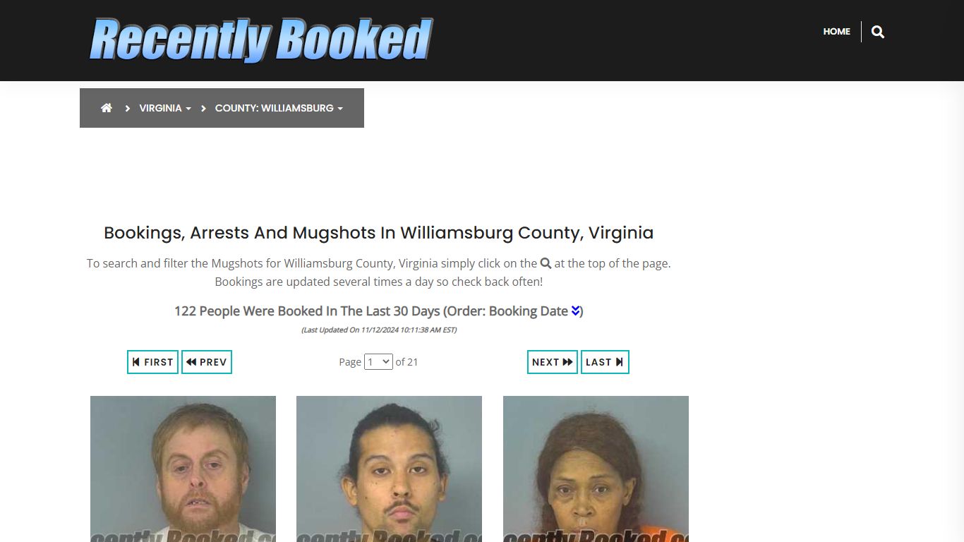 Bookings, Arrests and Mugshots in Williamsburg County, Virginia