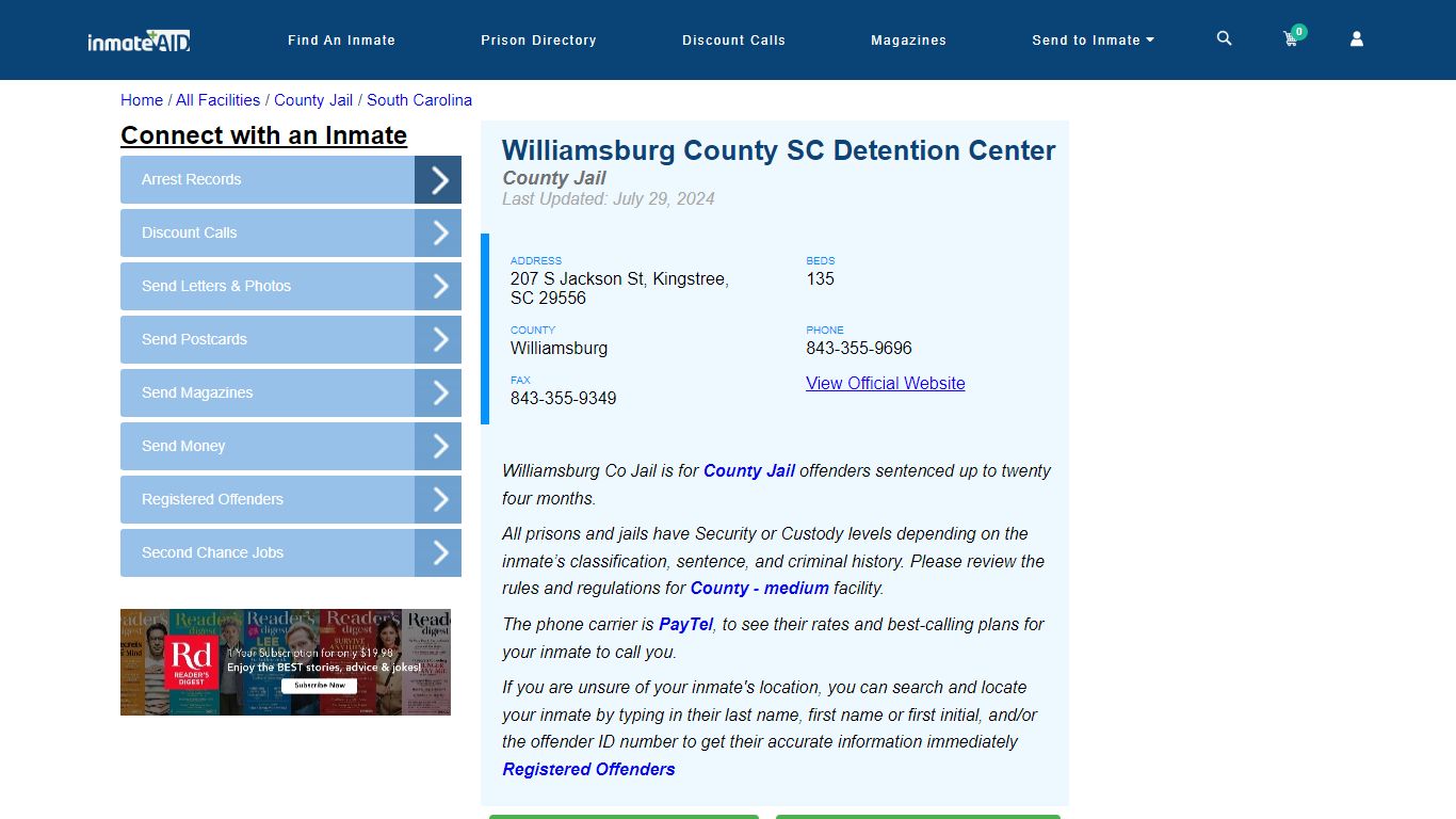 Williamsburg County SC Detention Center - Inmate Locator