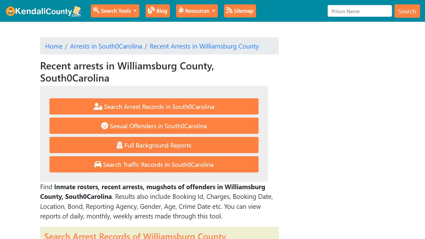 Recent arrests in Williamsburg County, South Carolina